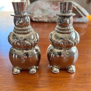 Silver Snowman Salt and Pepper Shakers